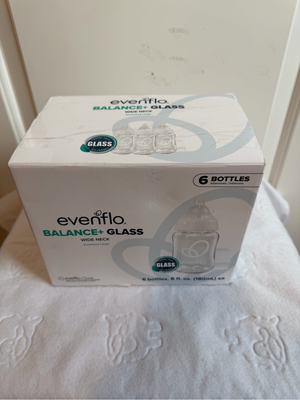 Balance+ Glass Wide Neck Baby Bottles - Clear (6 Pack) 6oz NEW Open Box